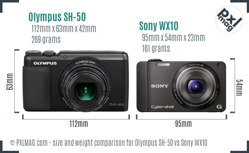 Olympus SH-50 vs Sony WX10 size comparison Olympus SH-50 vs Sony WX10 size comparison