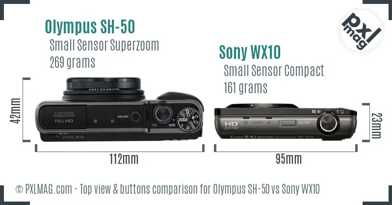Olympus SH-50 vs Sony WX10 top view buttons comparison