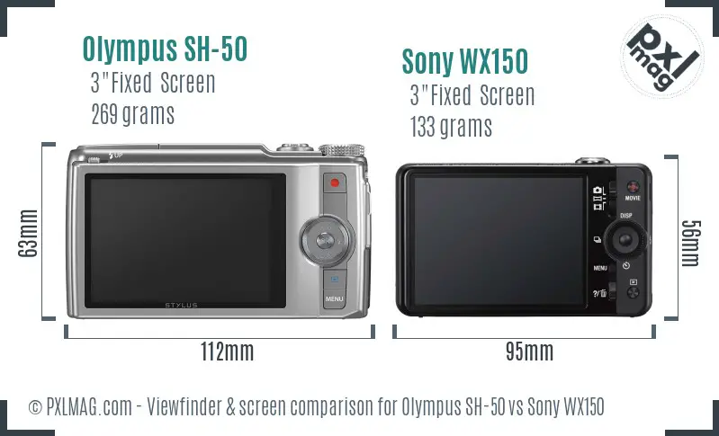 Olympus SH-50 vs Sony WX150 Screen and Viewfinder comparison