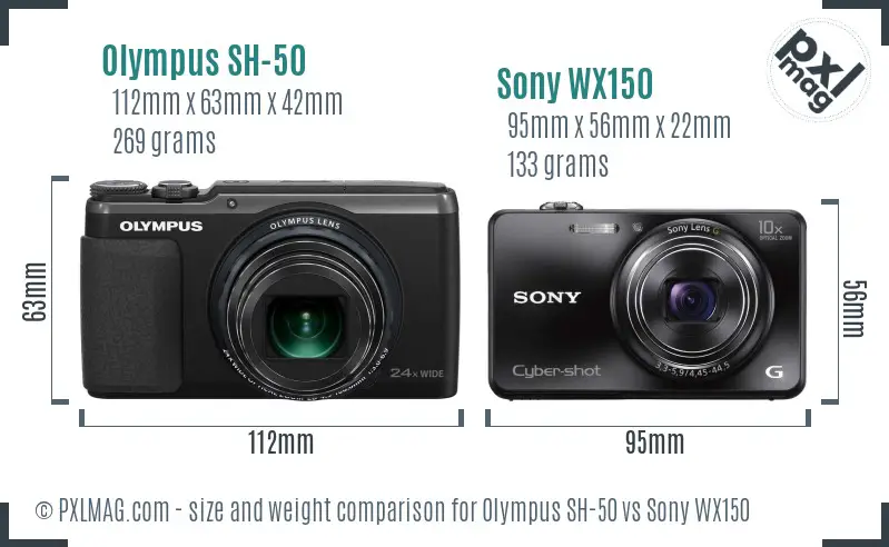 Olympus SH-50 vs Sony WX150 size comparison
