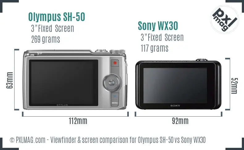 Olympus SH-50 vs Sony WX30 Screen and Viewfinder comparison