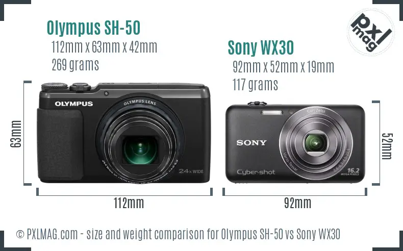 Olympus SH-50 vs Sony WX30 size comparison