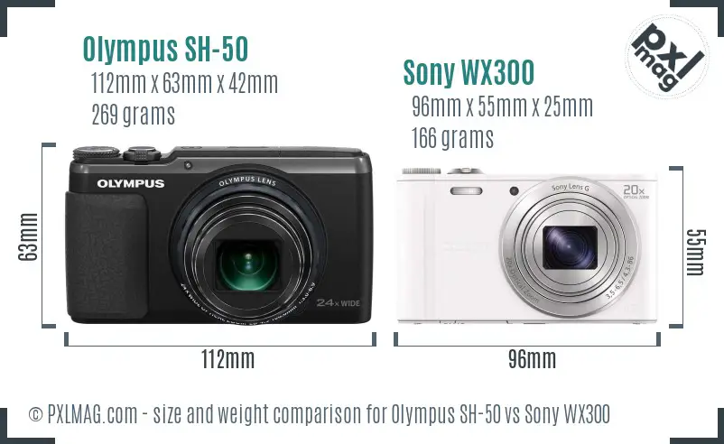 Olympus SH-50 vs Sony WX300 size comparison Olympus SH-50 vs Sony WX300 size comparison