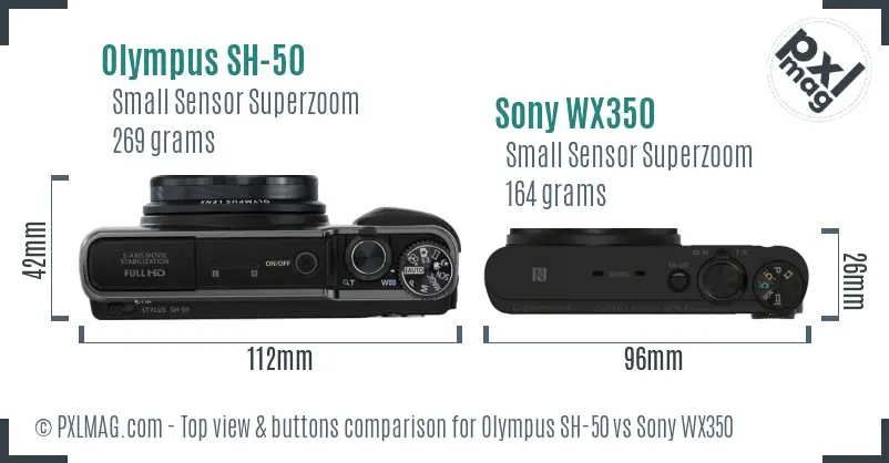 Olympus SH-50 vs Sony WX350 top view buttons comparison