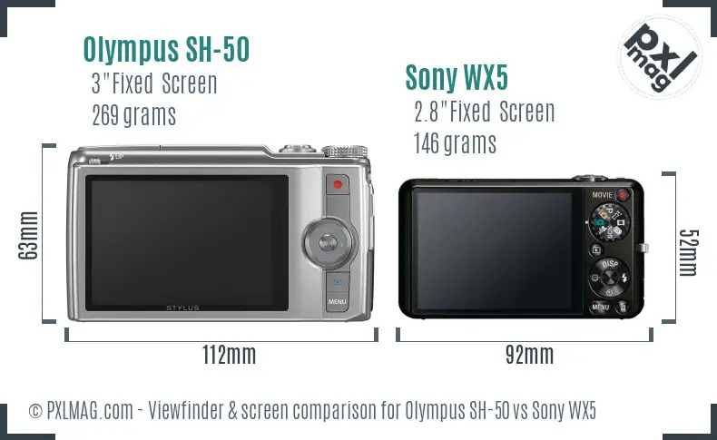 Olympus SH-50 vs Sony WX5 Screen and Viewfinder comparison