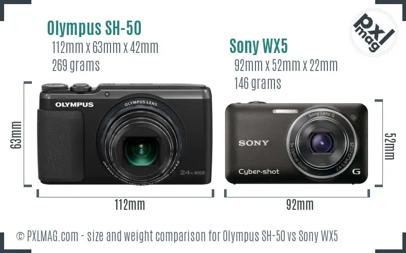 Olympus SH-50 vs Sony WX5 size comparison