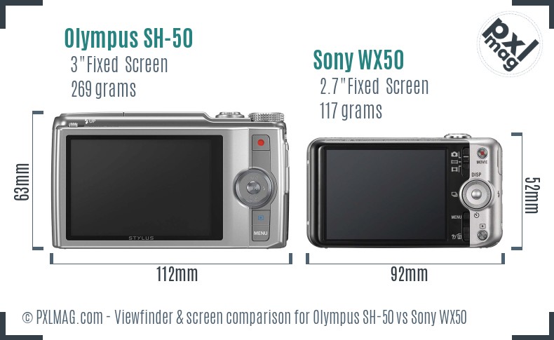 Olympus SH-50 vs Sony WX50 Screen and Viewfinder comparison