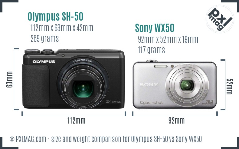 Olympus SH-50 vs Sony WX50 size comparison