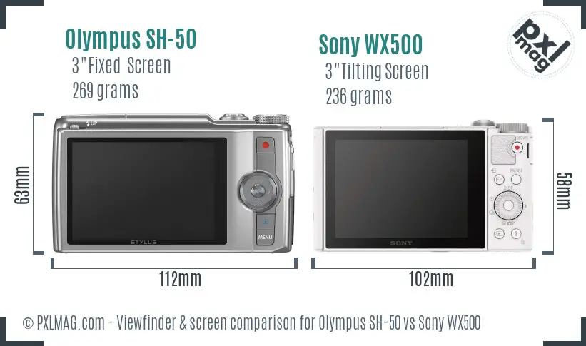 Olympus SH-50 vs Sony WX500 Screen and Viewfinder comparison Olympus SH-50 vs Sony WX500 Screen and Viewfinder comparison