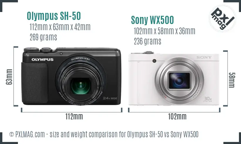 Olympus SH-50 vs Sony WX500 size comparison Olympus SH-50 vs Sony WX500 size comparison