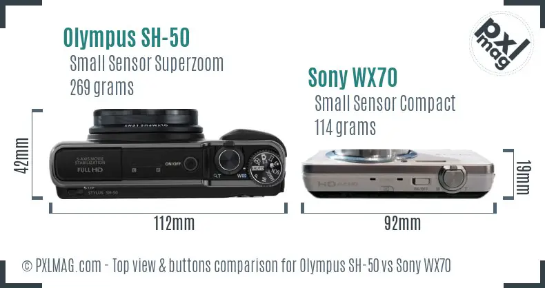 Olympus SH-50 vs Sony WX70 top view buttons comparison