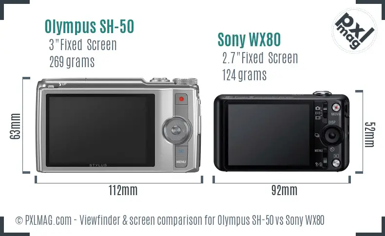 Olympus SH-50 vs Sony WX80 Screen and Viewfinder comparison