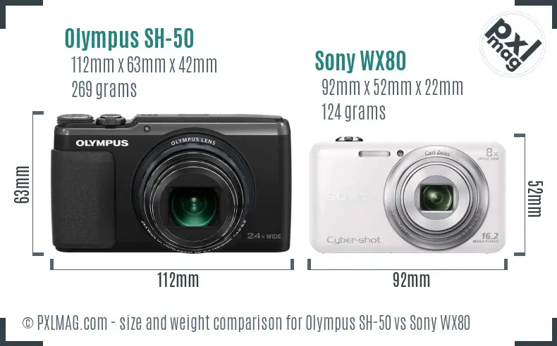 Olympus SH-50 vs Sony WX80 size comparison