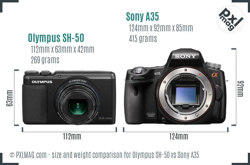 Olympus SH-50 vs Sony A35 size comparison