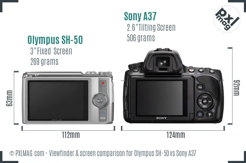 Olympus SH-50 vs Sony A37 Screen and Viewfinder comparison