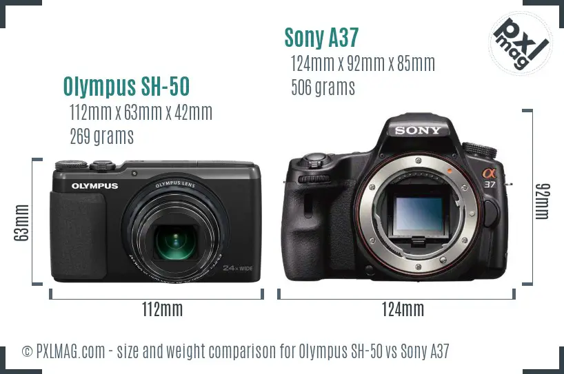 Olympus SH-50 vs Sony A37 size comparison