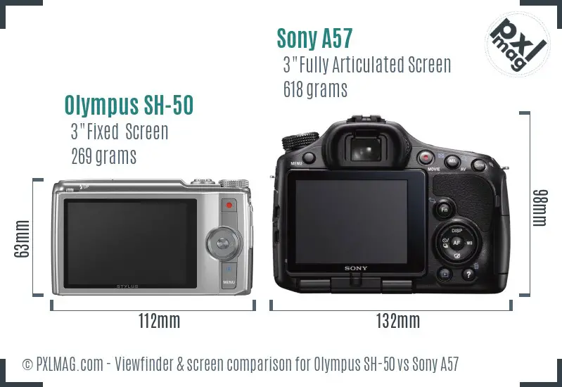 Olympus SH-50 vs Sony A57 Screen and Viewfinder comparison