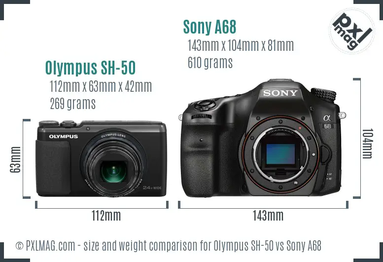 Olympus SH-50 vs Sony A68 size comparison Olympus SH-50 vs Sony A68 size comparison