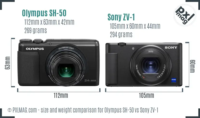 Olympus SH-50 vs Sony ZV-1 size comparison