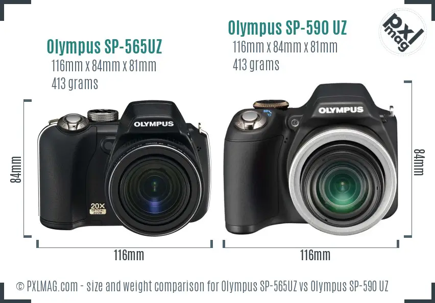 Olympus SP-565UZ vs Olympus SP-590 UZ size comparison