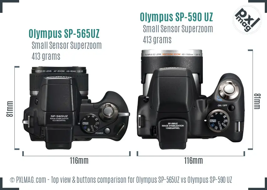 Olympus SP-565UZ vs Olympus SP-590 UZ top view buttons comparison