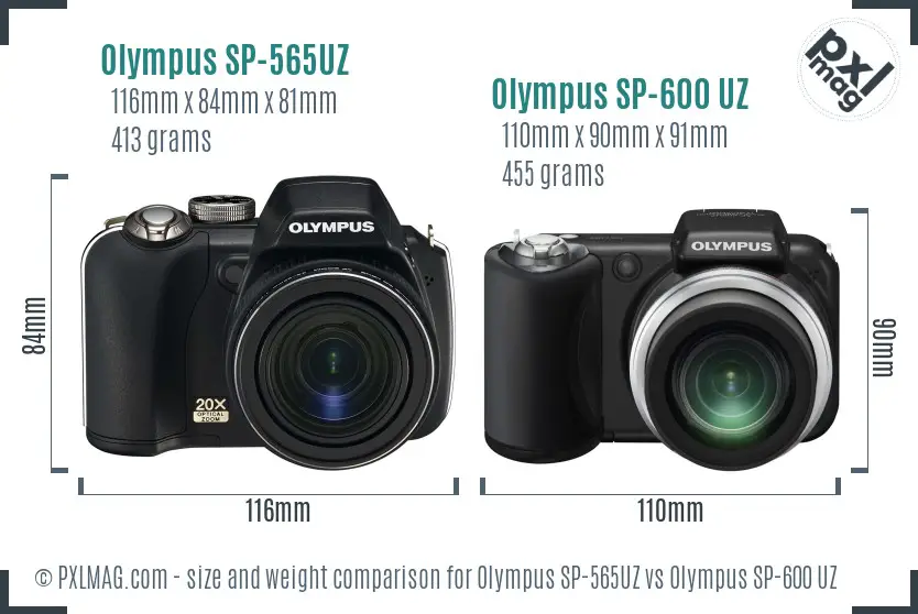 Olympus SP-565UZ vs Olympus SP-600 UZ size comparison