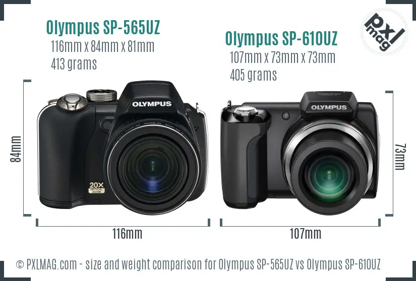 Olympus SP-565UZ vs Olympus SP-610UZ size comparison