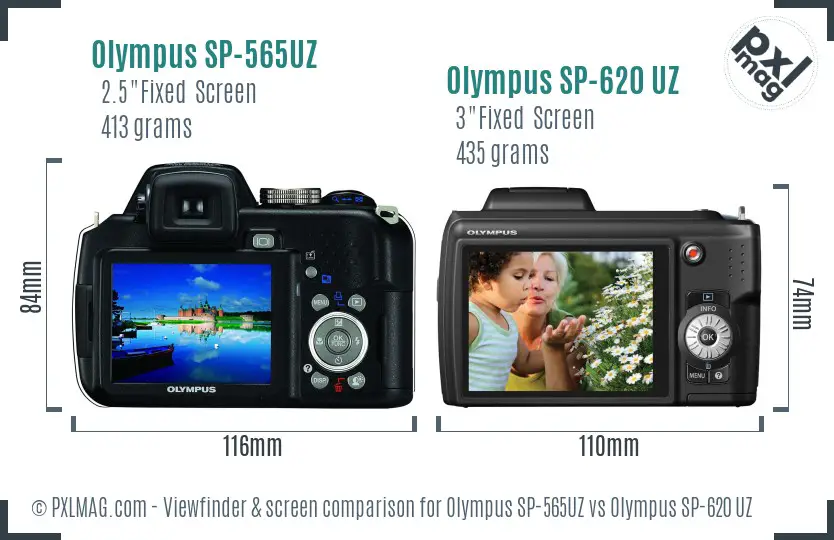 Olympus SP-565UZ vs Olympus SP-620 UZ Screen and Viewfinder comparison