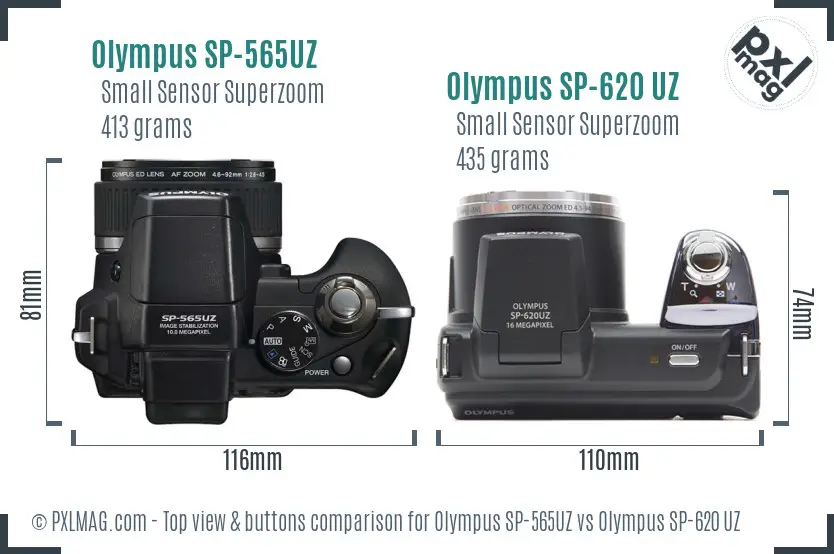 Olympus SP-565UZ vs Olympus SP-620 UZ top view buttons comparison