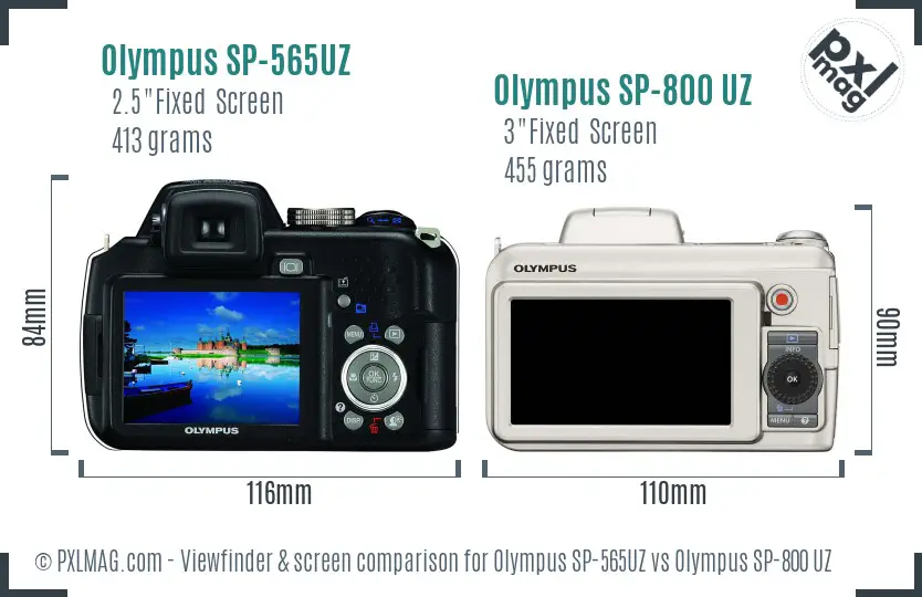 Olympus SP-565UZ vs Olympus SP-800 UZ Screen and Viewfinder comparison