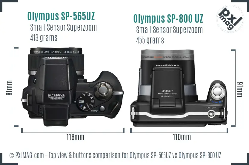 Olympus SP-565UZ vs Olympus SP-800 UZ top view buttons comparison