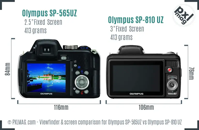 Olympus SP-565UZ vs Olympus SP-810 UZ Screen and Viewfinder comparison