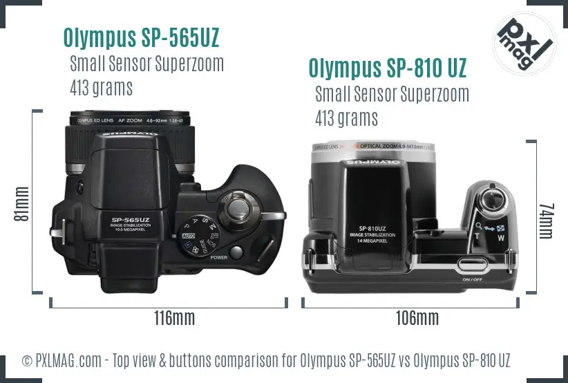 Olympus SP-565UZ vs Olympus SP-810 UZ top view buttons comparison