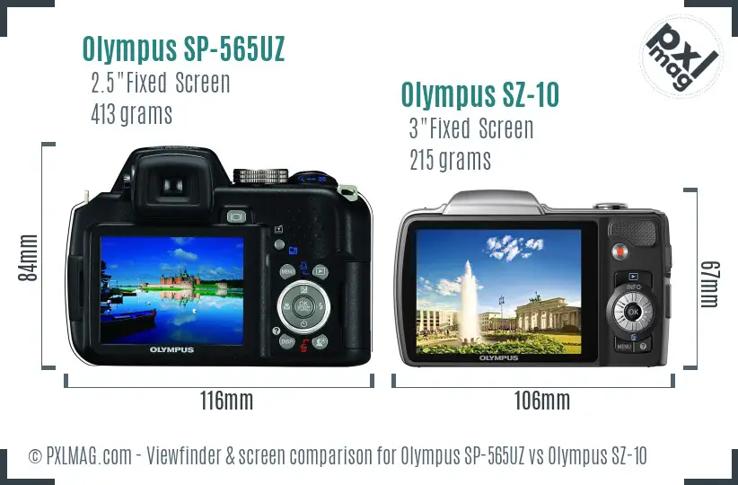Olympus SP-565UZ vs Olympus SZ-10 Screen and Viewfinder comparison