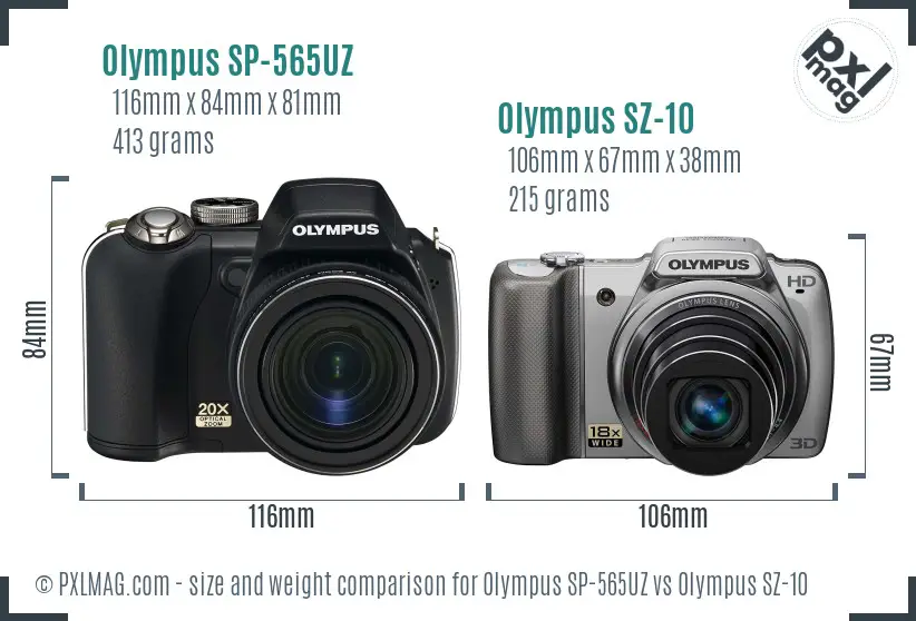 Olympus SP-565UZ vs Olympus SZ-10 size comparison
