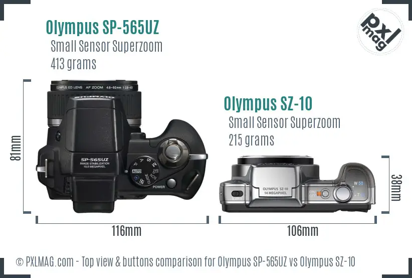 Olympus SP-565UZ vs Olympus SZ-10 top view buttons comparison