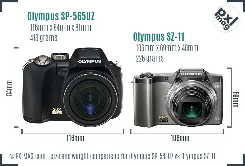 Olympus SP-565UZ vs Olympus SZ-11 size comparison