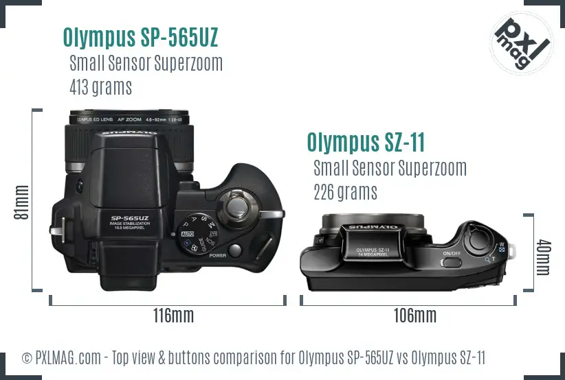 Olympus SP-565UZ vs Olympus SZ-11 top view buttons comparison