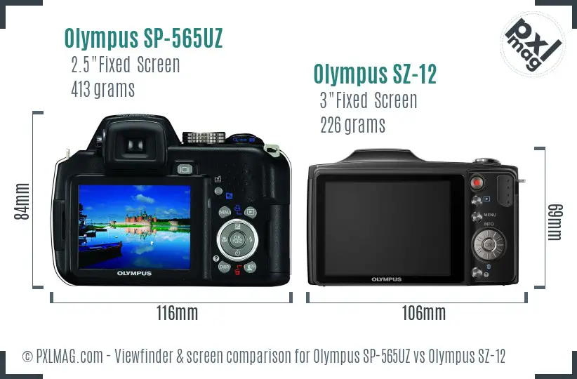 Olympus SP-565UZ vs Olympus SZ-12 Screen and Viewfinder comparison