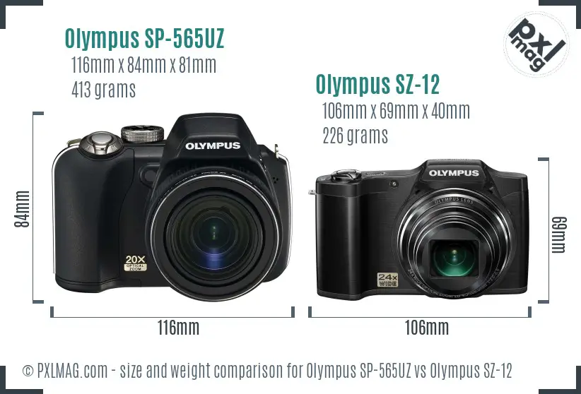 Olympus SP-565UZ vs Olympus SZ-12 size comparison