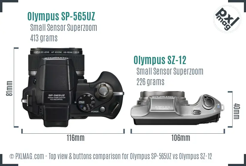 Olympus SP-565UZ vs Olympus SZ-12 top view buttons comparison