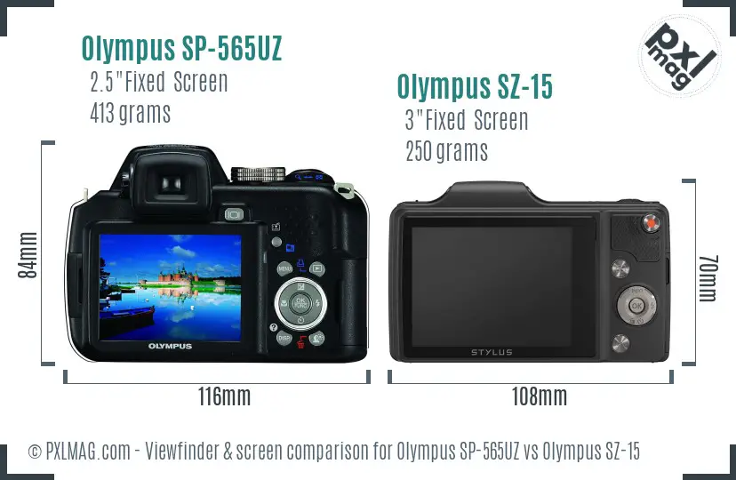 Olympus SP-565UZ vs Olympus SZ-15 Screen and Viewfinder comparison