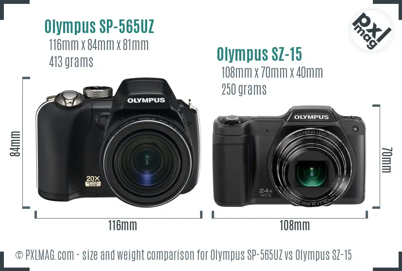Olympus SP-565UZ vs Olympus SZ-15 size comparison