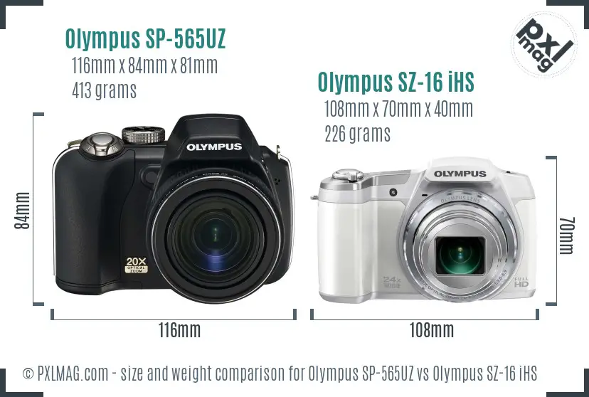 Olympus SP-565UZ vs Olympus SZ-16 iHS size comparison