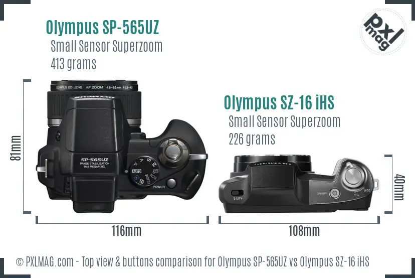 Olympus SP-565UZ vs Olympus SZ-16 iHS top view buttons comparison