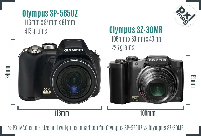 Olympus SP-565UZ vs Olympus SZ-30MR size comparison