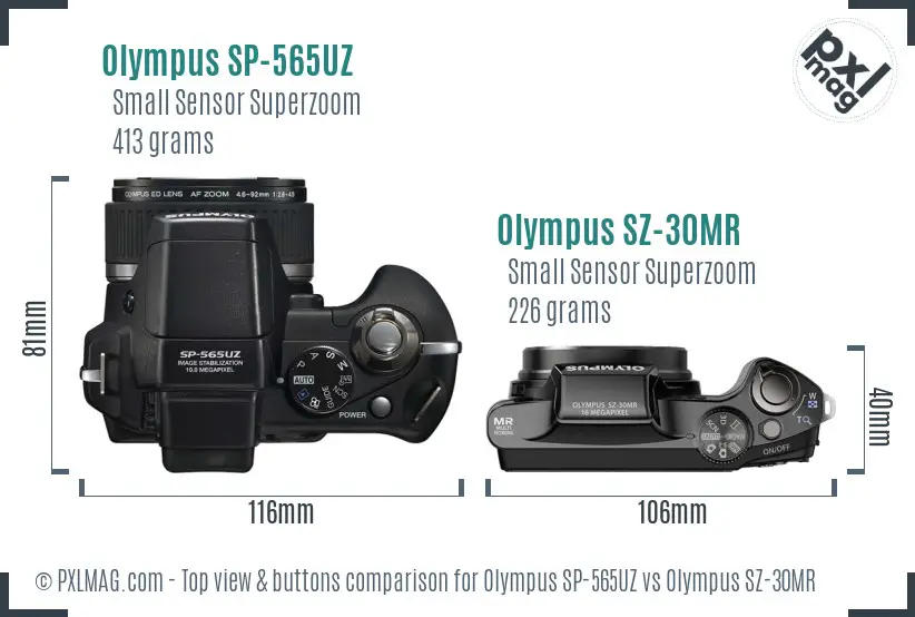 Olympus SP-565UZ vs Olympus SZ-30MR top view buttons comparison