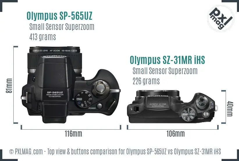 Olympus SP-565UZ vs Olympus SZ-31MR iHS top view buttons comparison