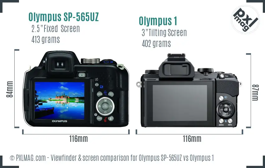 Olympus SP-565UZ vs Olympus 1 Screen and Viewfinder comparison
