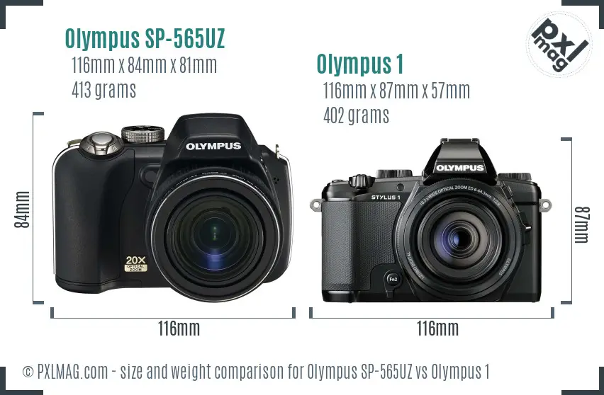 Olympus SP-565UZ vs Olympus 1 size comparison